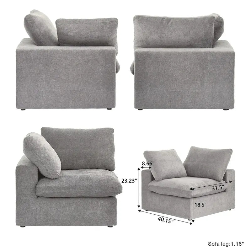 3PCS Living Room Sofa Set, Cloud Modular Sectional Sofa with Storage Ottoman
