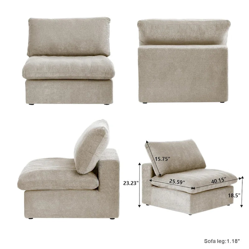 3PCS Living Room Sofa Set, Cloud Modular Sectional Sofa with Storage Ottoman