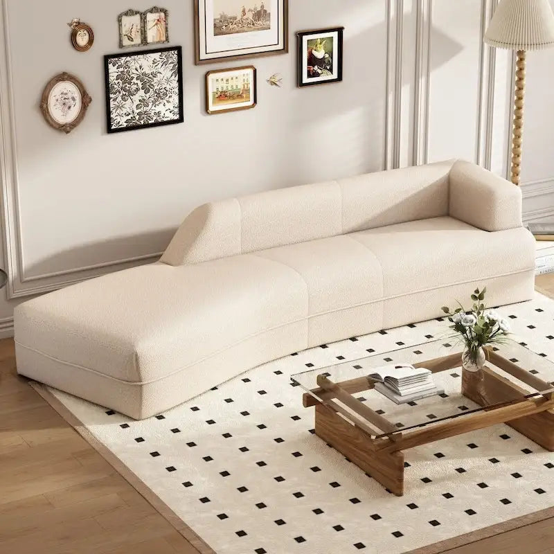 109.4 Chaise longue curva moderna per interni, divano per soggiorno, beige