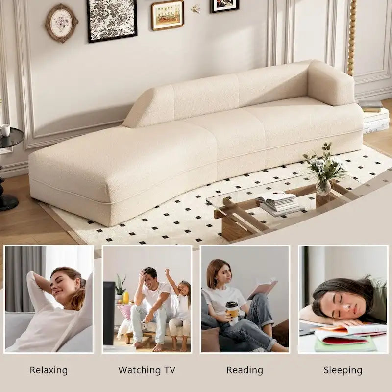 109.4 Chaise longue curva moderna per interni, divano per soggiorno, beige