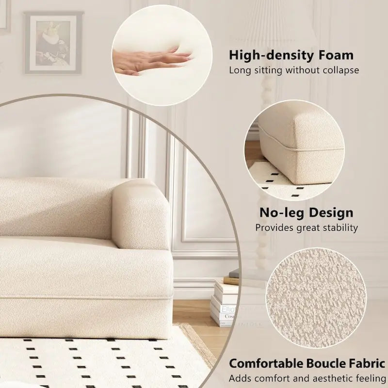 109.4 Chaise longue curva moderna per interni, divano per soggiorno, beige