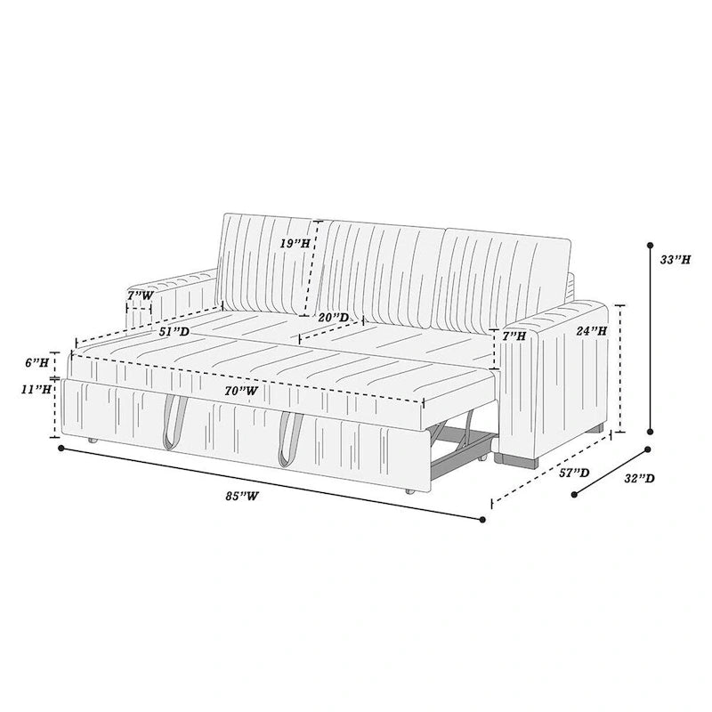 Corduroy Upholstered Convertible Sofa with Cushion Back