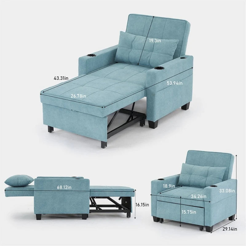 Poltrona convertibile futon estraibile 3-in-1 con porte USB