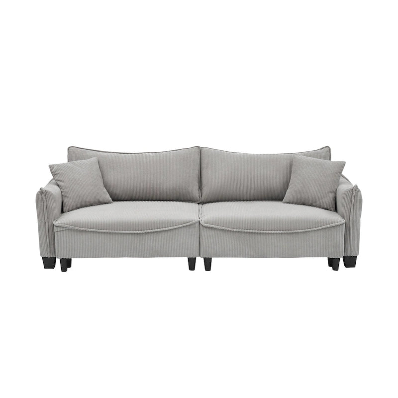 Corduroy fabric sofa with 2 throw pillows