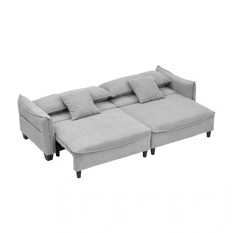 Corduroy fabric sofa with 2 throw pillows