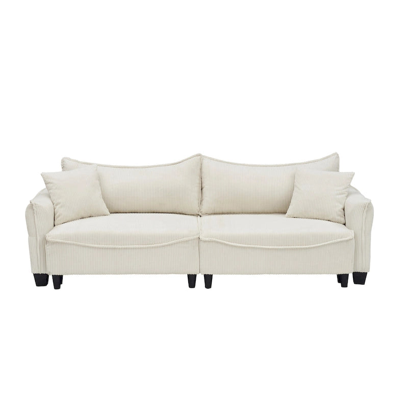 Corduroy fabric sofa with 2 throw pillows