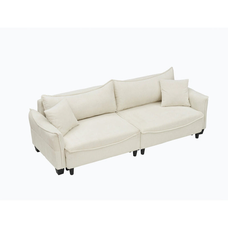 Corduroy fabric sofa with 2 throw pillows