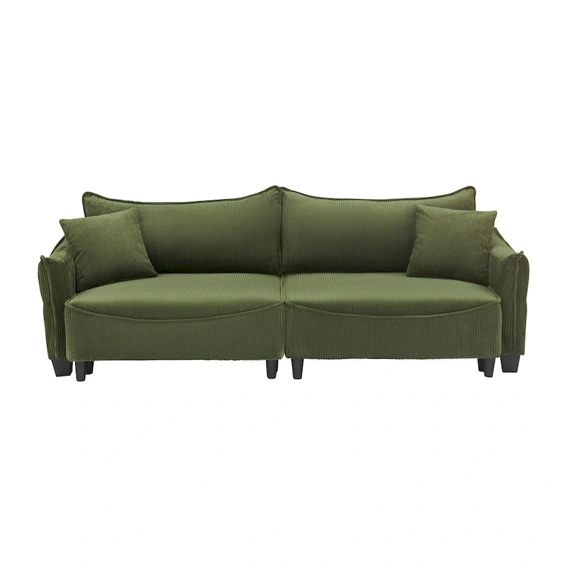 Corduroy fabric sofa with 2 throw pillows