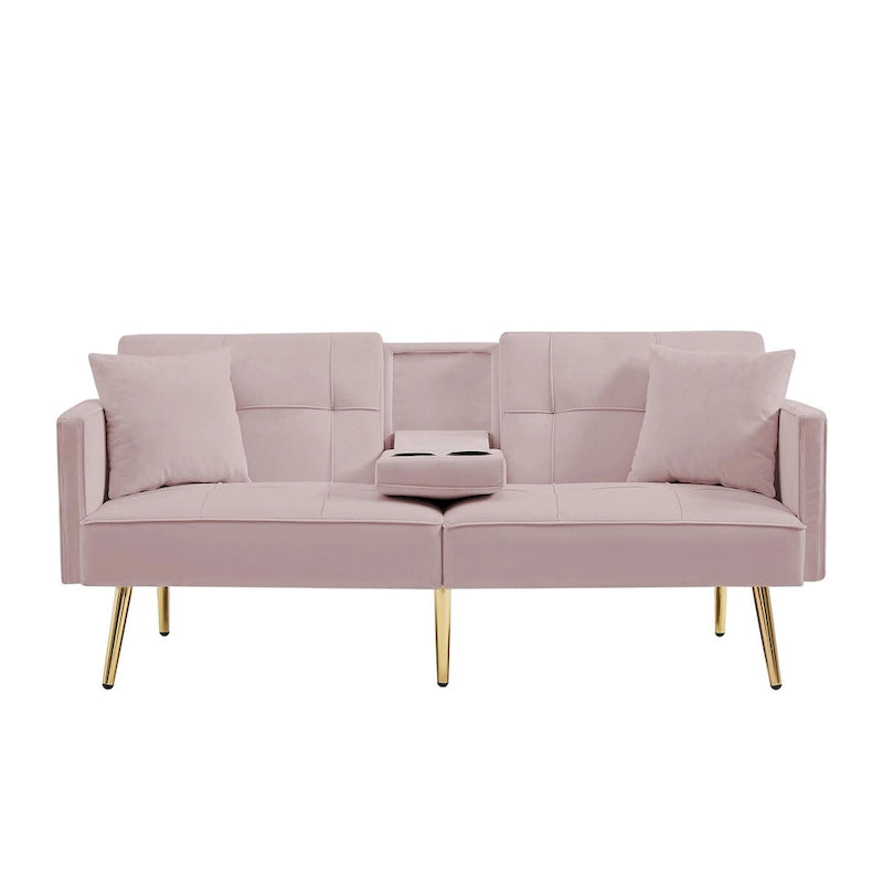 Velvet Futon Sofa Bed with Gold Metal Legs for Living Room, Entryway, Hallway, Office