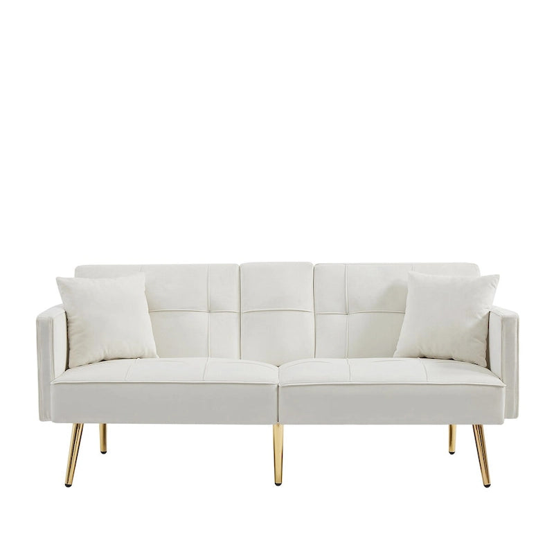 Velvet Futon Sofa Bed with Gold Metal Legs for Living Room, Entryway, Hallway, Office