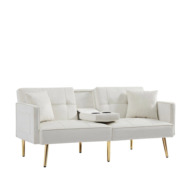 Velvet Futon Sofa Bed with Gold Metal Legs for Living Room, Entryway, Hallway, Office