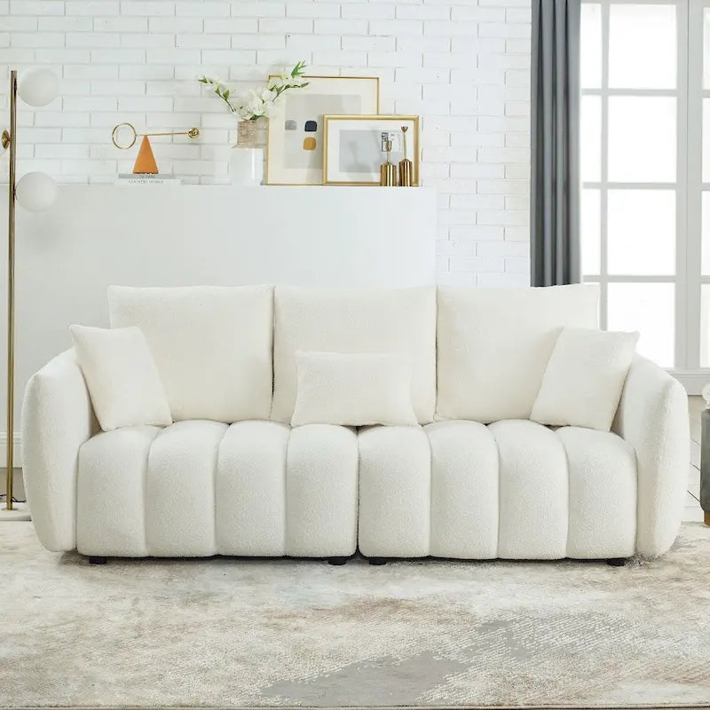 82 in Teddy-Stoffsofa mit 3 Rückenkissen und 3 Rückenkissen, Rahmen aus Massivholz
