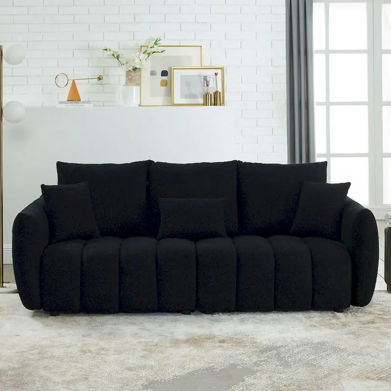 82 in Teddy-Stoffsofa mit 3 Rückenkissen und 3 Rückenkissen, Rahmen aus Massivholz