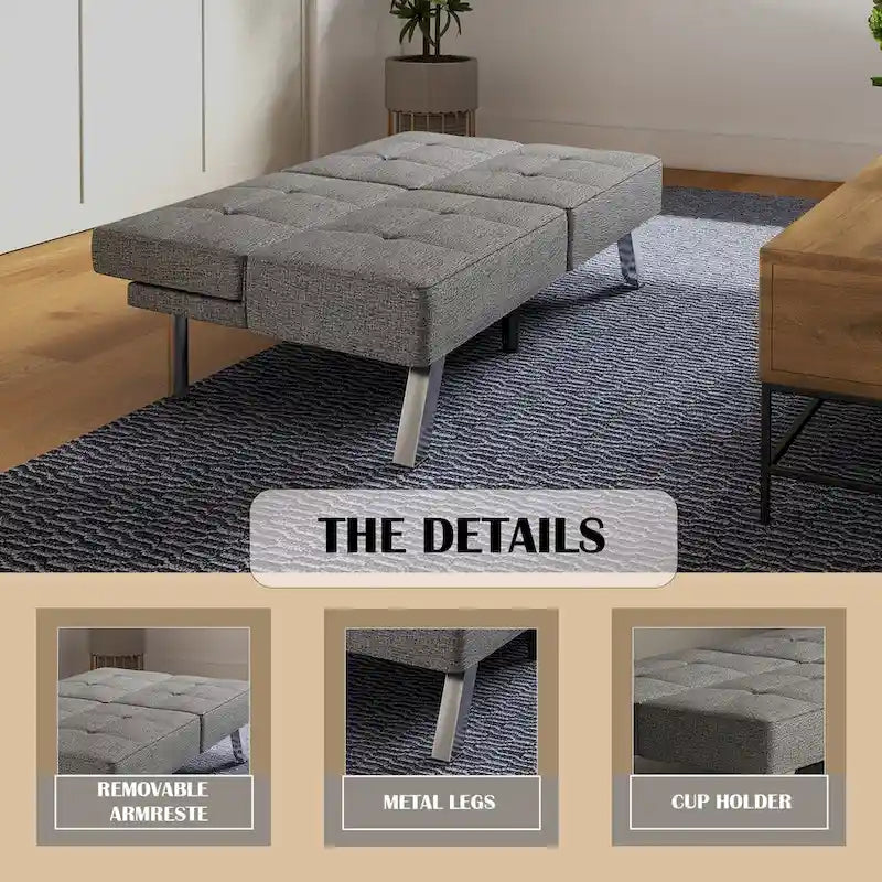 Linen Upholstered Modern Convertible Folding Futon Sofa Bed for Compact Living Space