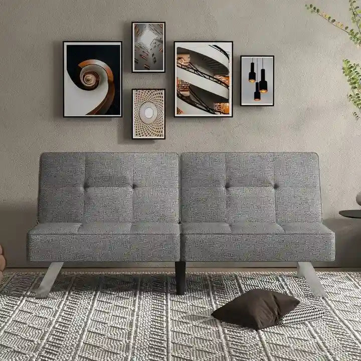 Linen Upholstered Modern Convertible Folding Futon Sofa Bed for Compact Living Space