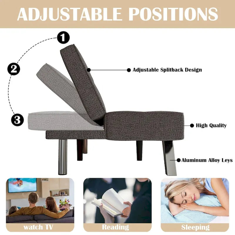 Linen Upholstered Modern Convertible Folding Futon Sofa Bed for Compact Living Space
