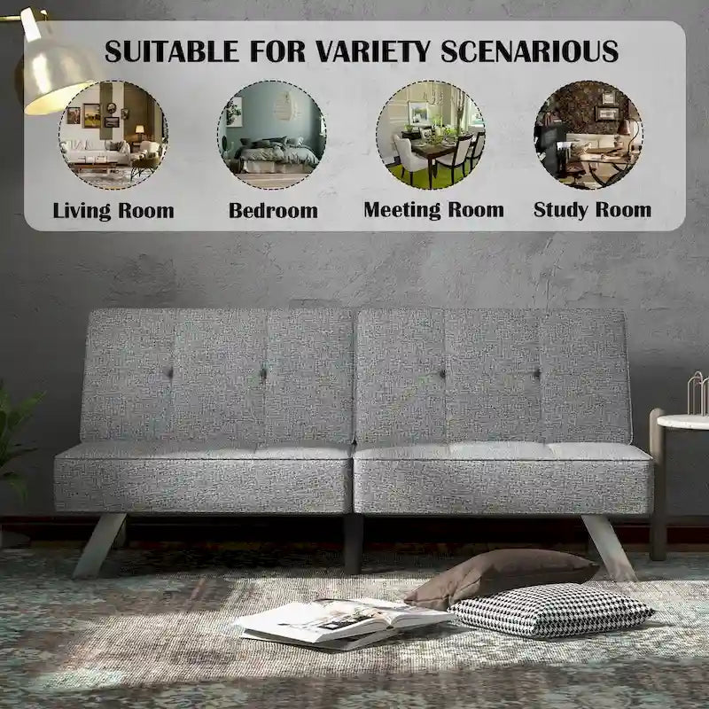 Linen Upholstered Modern Convertible Folding Futon Sofa Bed for Compact Living Space
