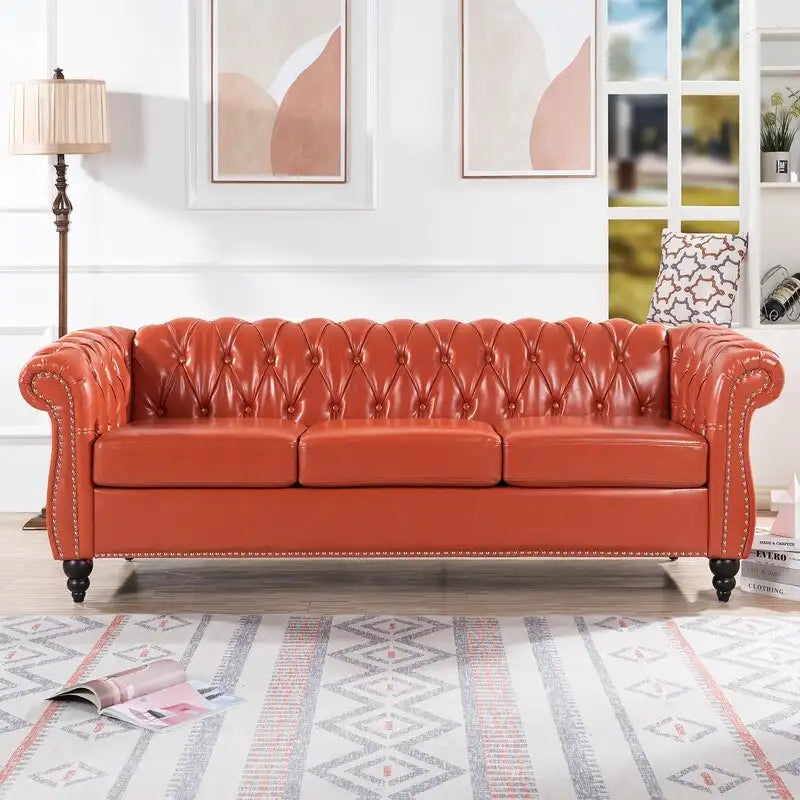 GEITIN 84.65 PU Rolled Arm Chesterfield 3 Seater Sofa