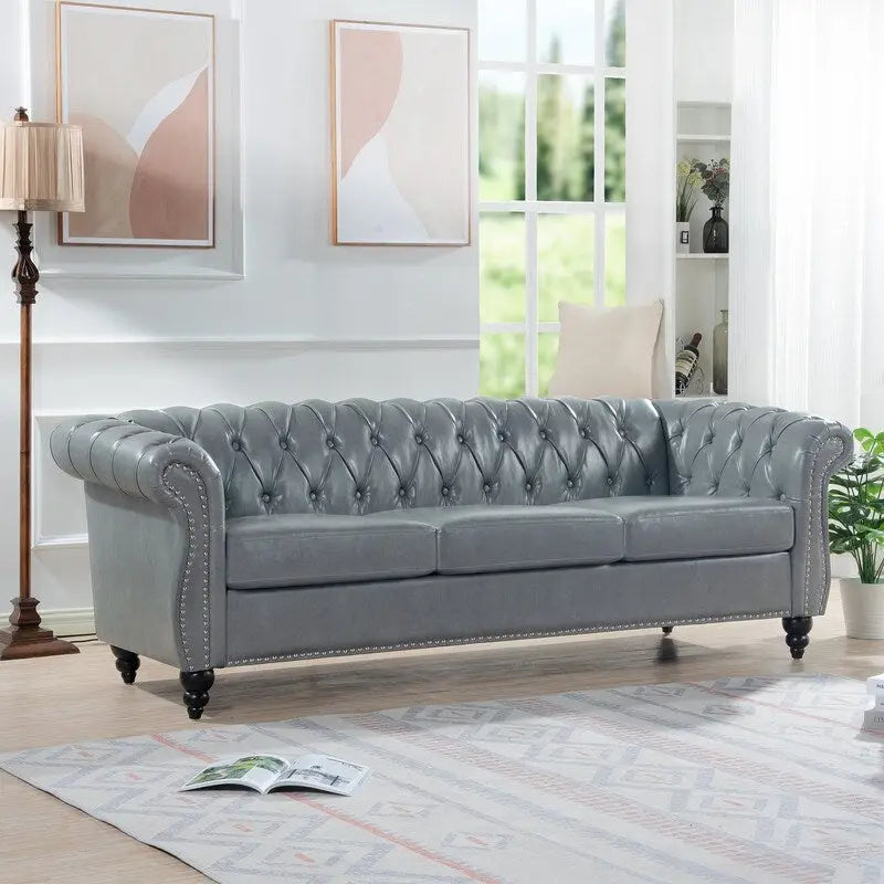 GEITIN 84.65 PU Rolled Arm Chesterfield 3 Seater Sofa