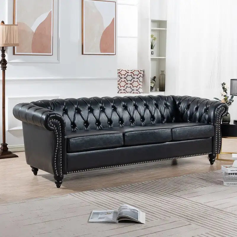 GEITIN 84.65 PU Rolled Arm Chesterfield 3 Seater Sofa