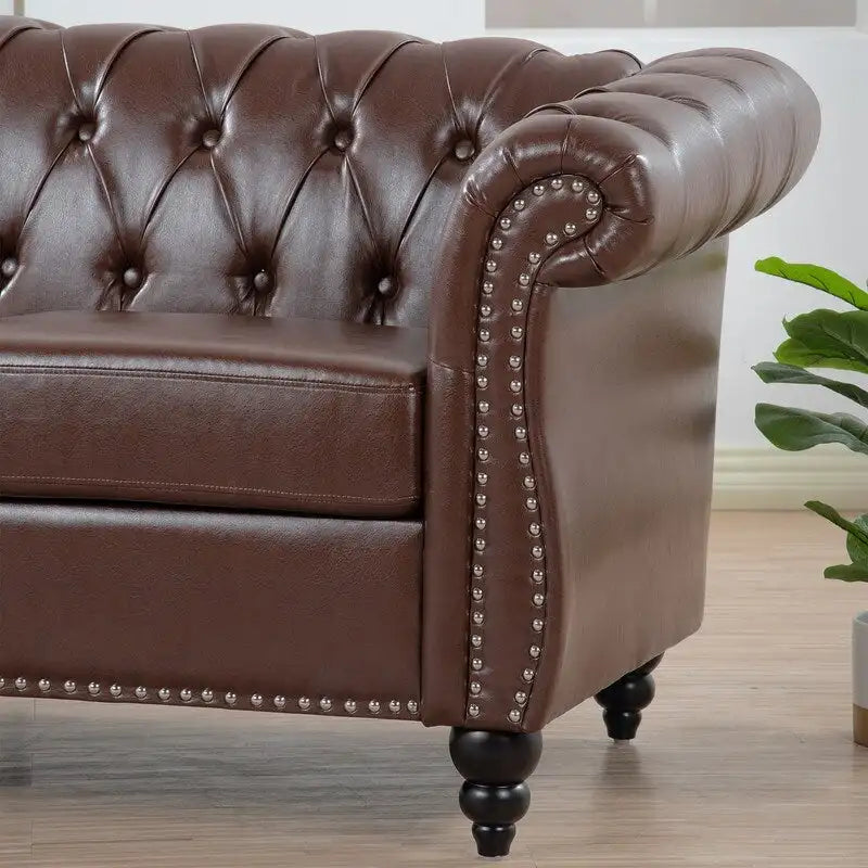 GEITIN 84.65 PU Rolled Arm Chesterfield 3 Seater Sofa
