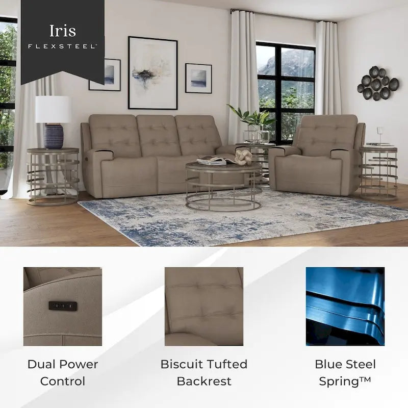 Divano reclinabile elettrico Iris in pelle primo fiore con poggiatesta elettrici di Flexsteel