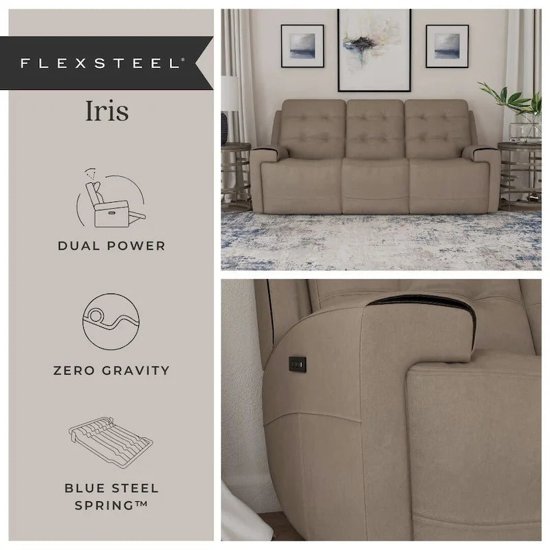 Divano reclinabile elettrico Iris in pelle primo fiore con poggiatesta elettrici di Flexsteel