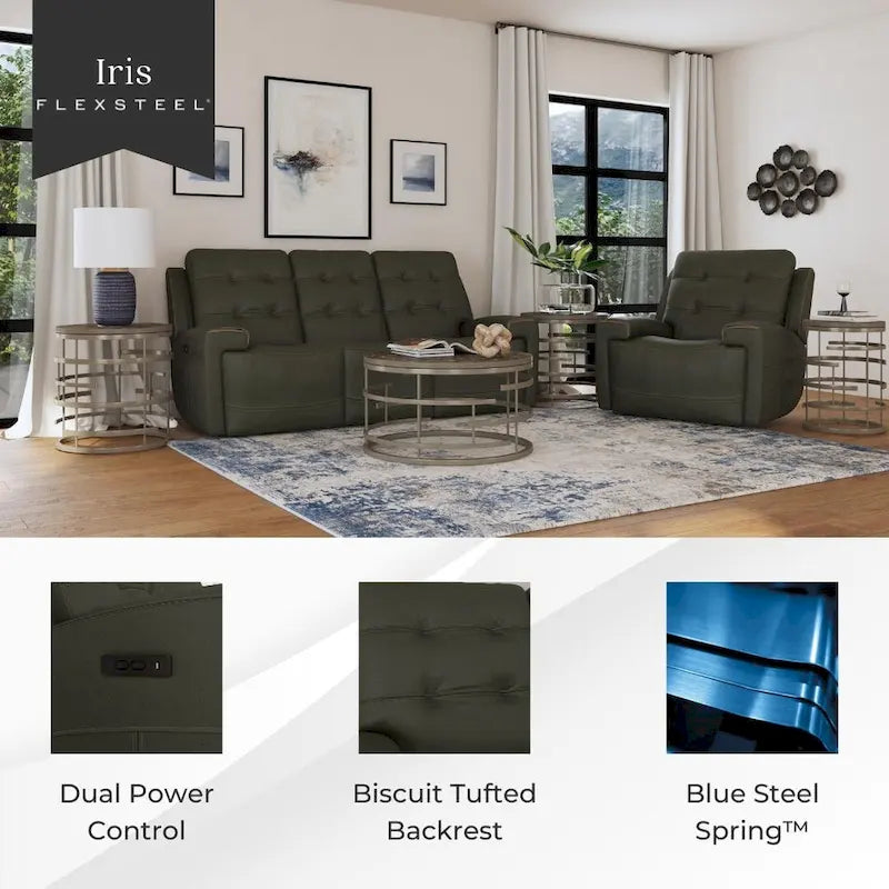 Divano reclinabile elettrico Iris in pelle primo fiore con poggiatesta elettrici di Flexsteel