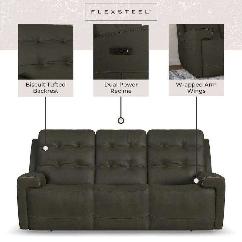 Divano reclinabile elettrico Iris in pelle primo fiore con poggiatesta elettrici di Flexsteel