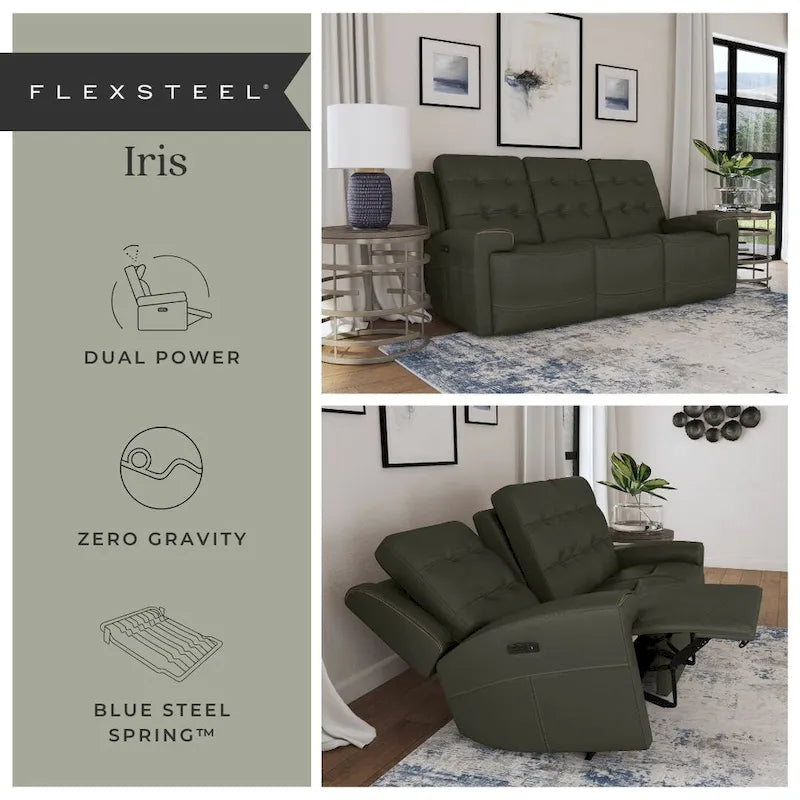 Divano reclinabile elettrico Iris in pelle primo fiore con poggiatesta elettrici di Flexsteel