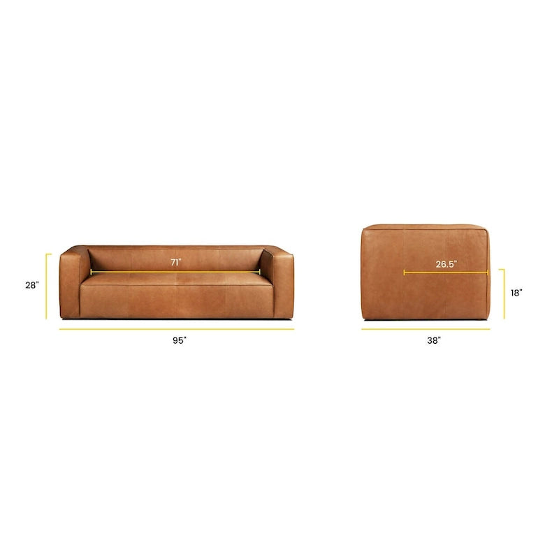 Divano Poly & Bark Piazza 95 in cuoio color cuoio - Vera pelle italiana pieno fiore