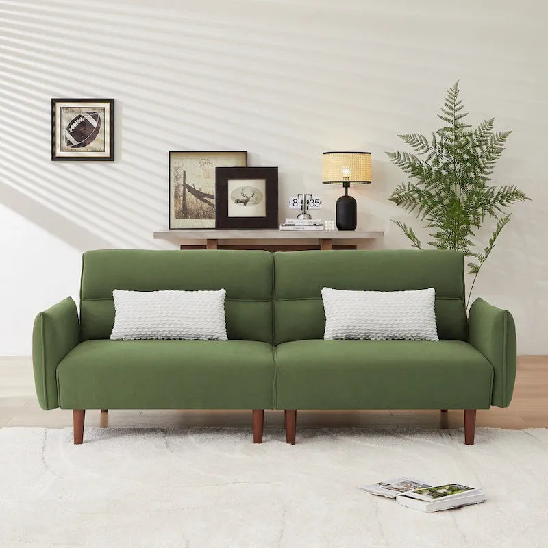 Convertible Futon Sofa Bed, Adjustable Couch Sleeper, Couch Corduroy Fabric Comfy Sofa bed with Wooden Legs & 2 Pillows