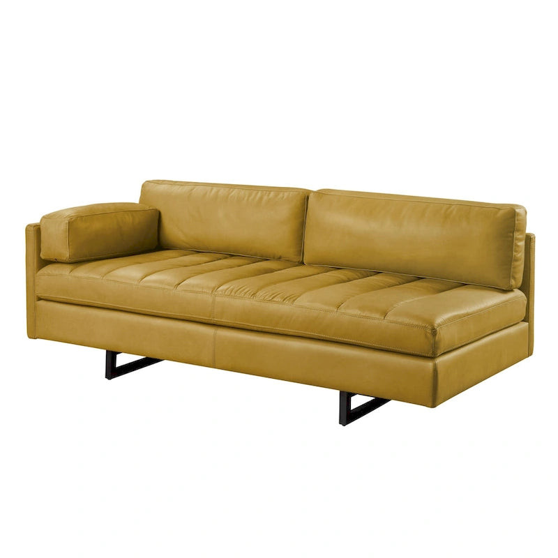 HomeRoots Divano in Pelle Pieno Fiore Senape da 74" con Gambe Nere - 74