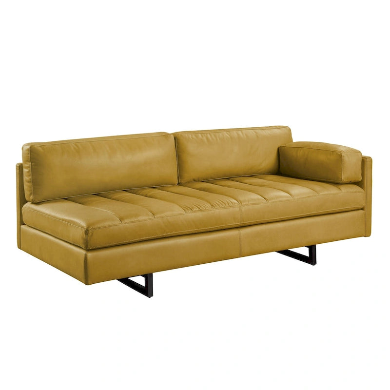 HomeRoots Divano in Pelle Pieno Fiore Senape da 74" con Gambe Nere - 74