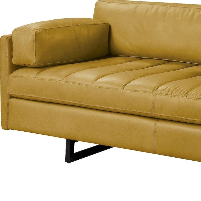 HomeRoots Divano in Pelle Pieno Fiore Senape da 74" con Gambe Nere - 74