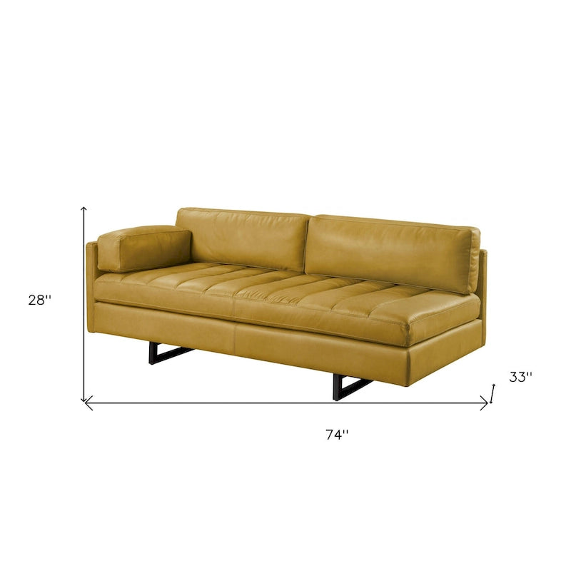 HomeRoots Divano in Pelle Pieno Fiore Senape da 74" con Gambe Nere - 74