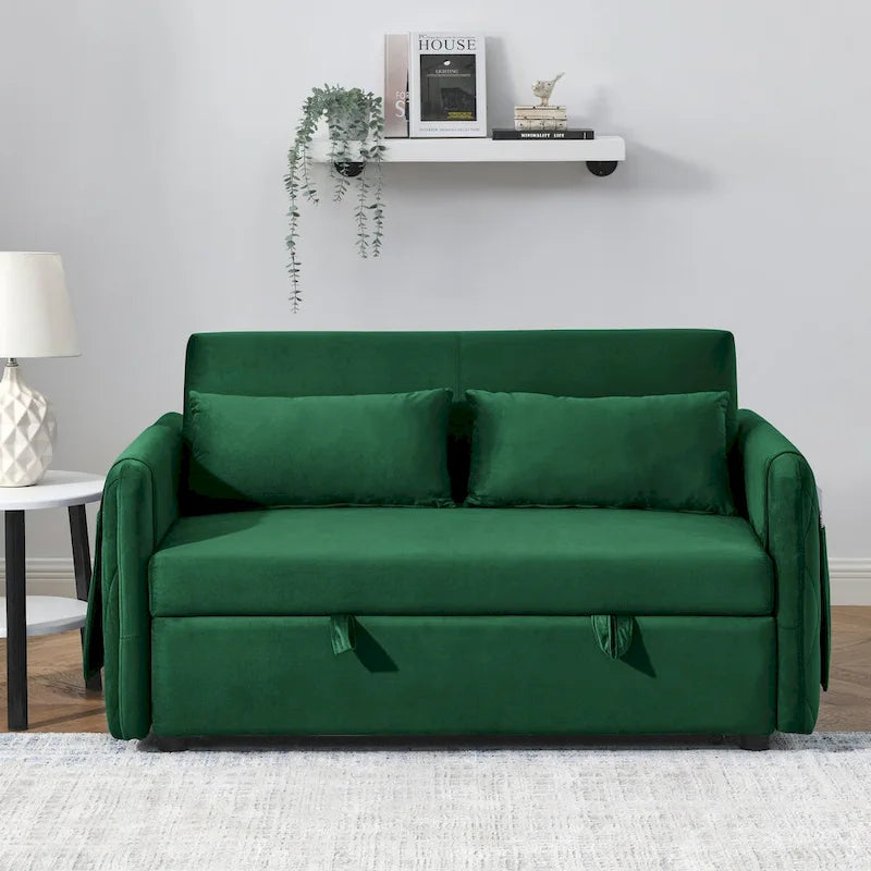 55 Modern Convertible Sofa Bed with 2 Detachable Arm Pockets
