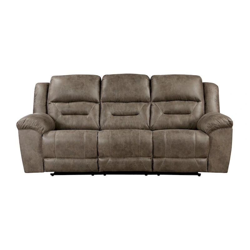 Henry 92 Inch Dual Manual Recliner Sofa Brown Microfiber, Solid Wood, Metal