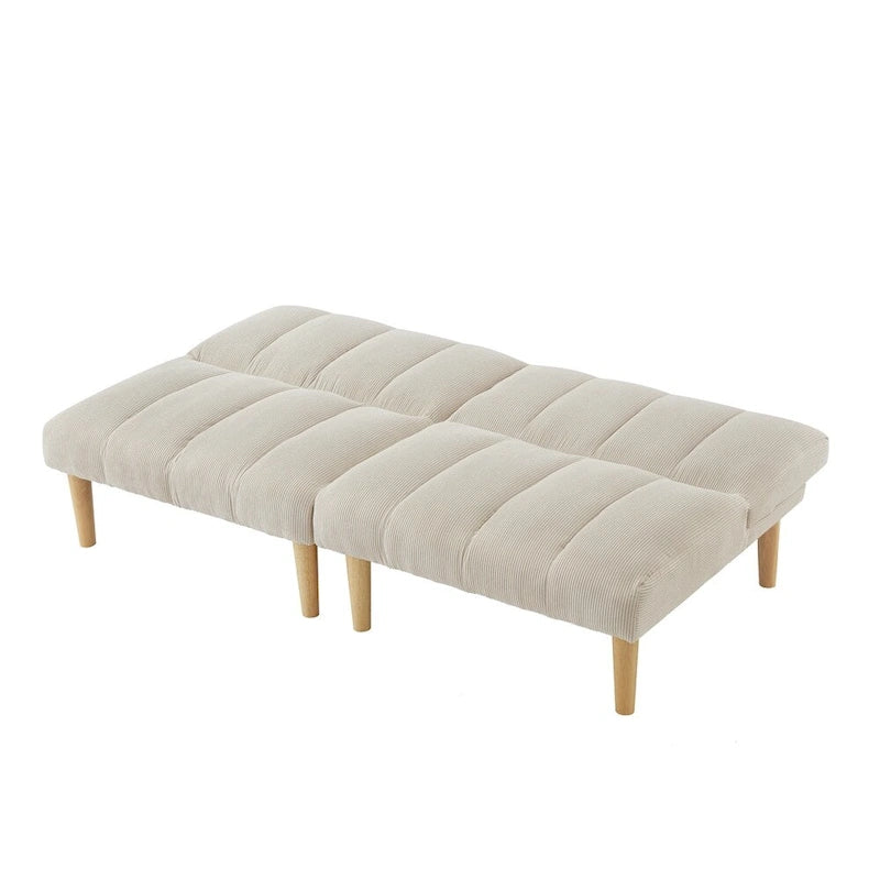 Divano Letto Convertibile in Tessuto a Coste con Gambe in Legno