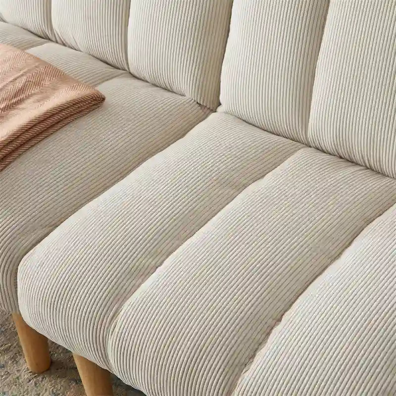 Divano Letto Convertibile in Tessuto a Coste con Gambe in Legno