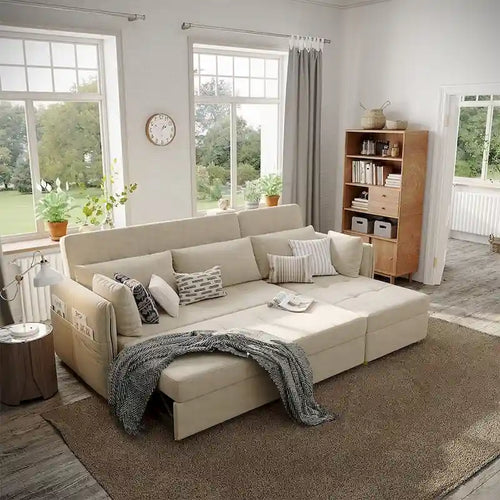 98.43 moderne minimalistische slaapbank in L-vorm, krasbestendig en waterdicht, met massief houten frame