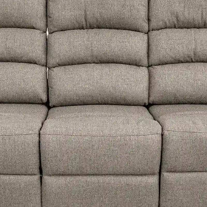 Fery 74 Inch Manual Recliner Sofa, 3 Seater, Brown Burlap Upholstery, Wood