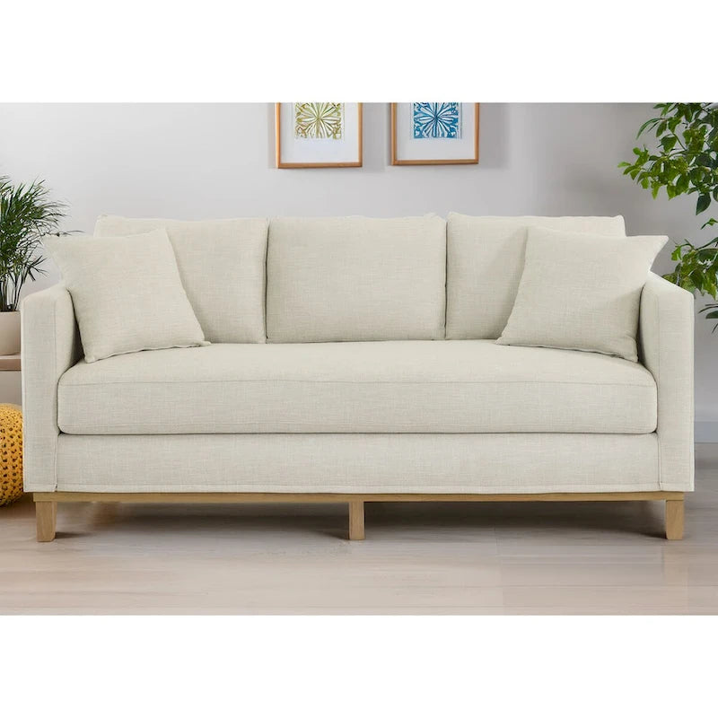 Divano imbottito a 3 posti Brookside Jolene con base in legno e cuscini decorativi