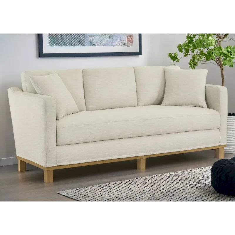 Divano imbottito a 3 posti Brookside Jolene con base in legno e cuscini decorativi