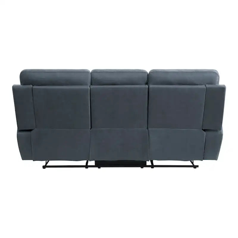 Divano reclinabile manuale Cliff da 85 pollici, microfibra blu, legno massello, metallo
