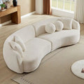 Divano componibile Soft Comfy con rivestimento in tessuto Teddy, seduta profonda e 5 cuscini decorativi