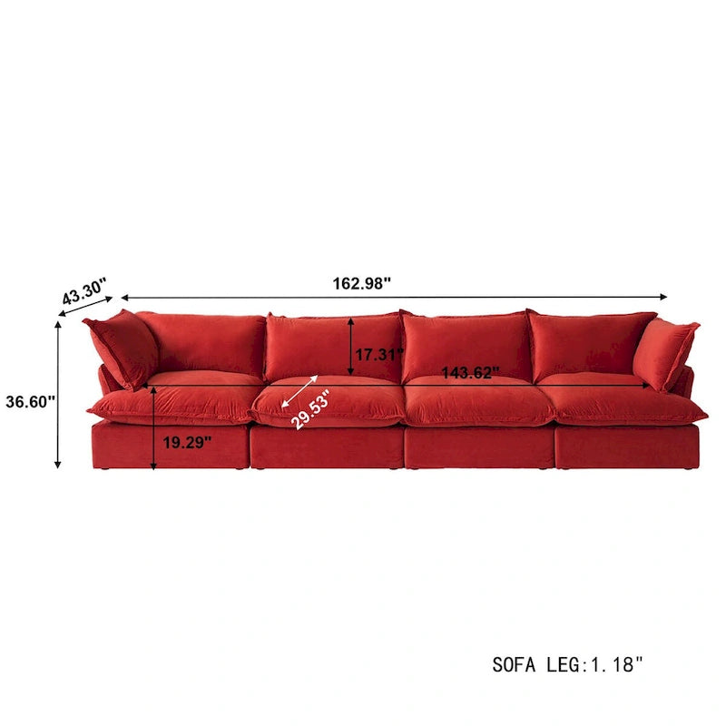 Modular Sectional Sofa Couch, 162.98 Velvet 4 Seater Sofa, Sofa Couch for Living Room Apartment