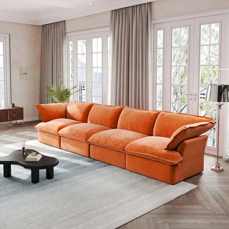 Modular Sectional Sofa Couch, 162.98 Velvet 4 Seater Sofa, Sofa Couch for Living Room Apartment