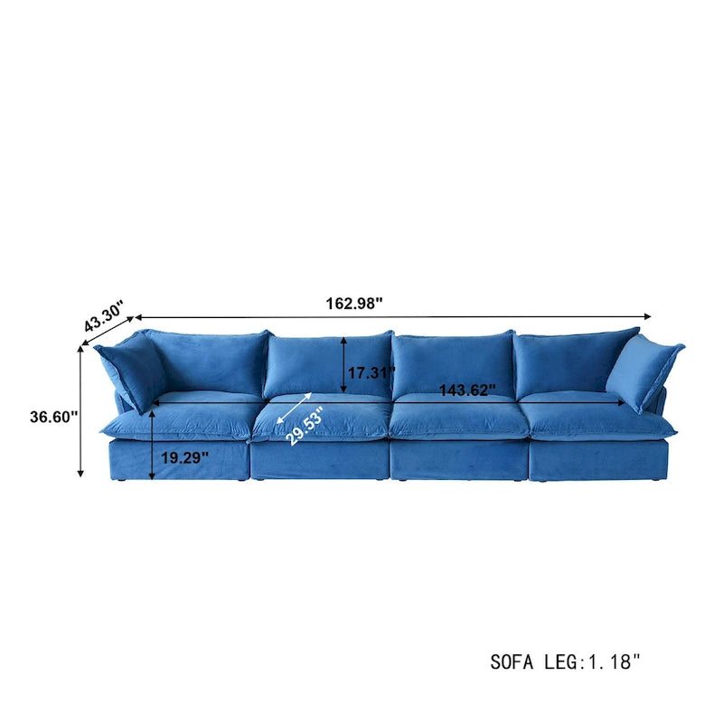 Modular Sectional Sofa Couch, 162.98 Velvet 4 Seater Sofa, Sofa Couch for Living Room Apartment