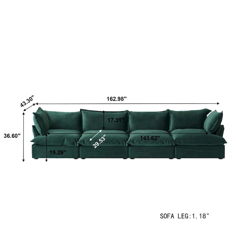 Modular Sectional Sofa Couch, 162.98 Velvet 4 Seater Sofa, Sofa Couch for Living Room Apartment